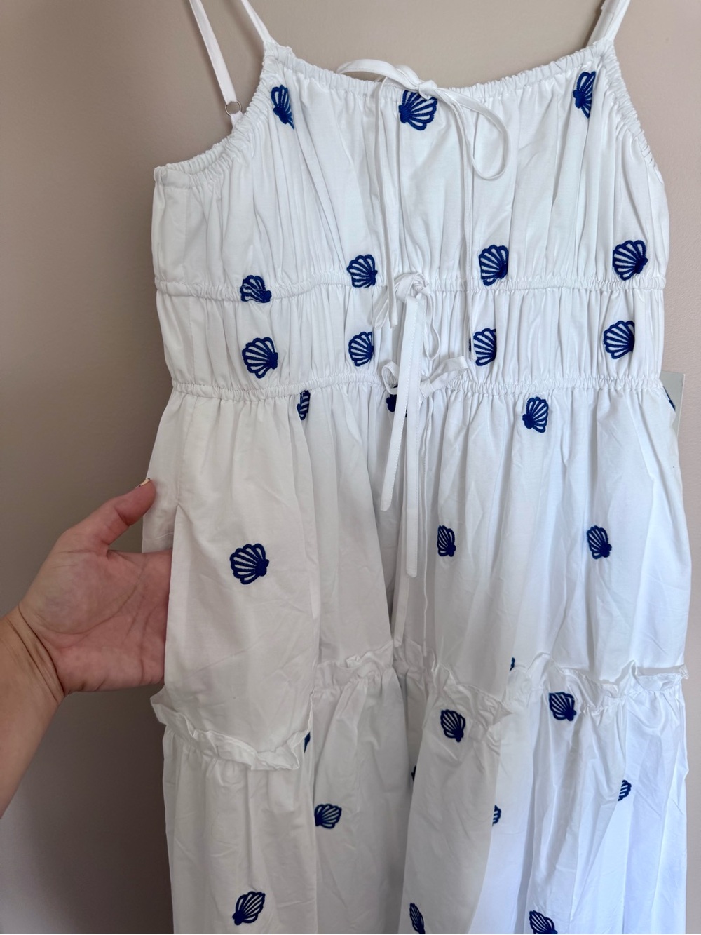 Joie White Midi Dress with Blue Shell Motif - Picture 10 of 10